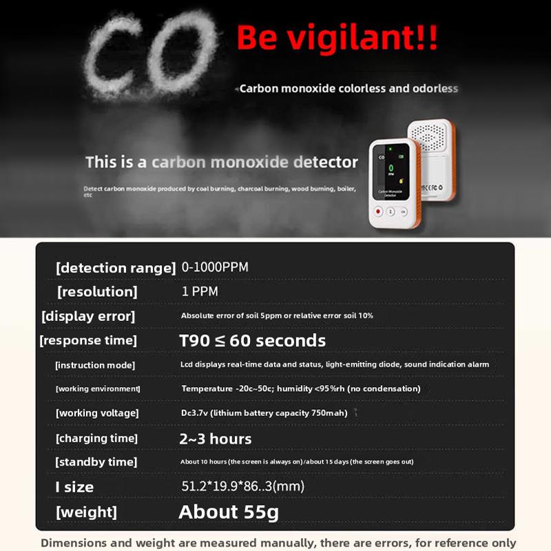 Portable CO Detector GZ-CO10 Carbon Monoxide Alarm USB Rechargeable Sensor for Home Car Camping Safety