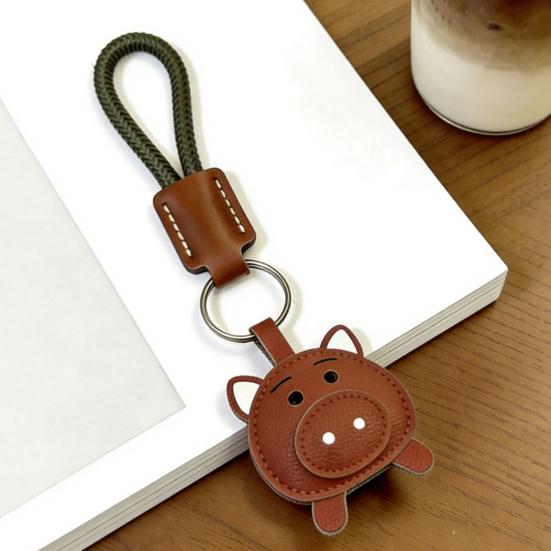 Keychain Pendant Imitation Leather 3D Piggy Shape Key Pendant with Metal Ring Anti-Slip Lanyard Bag Charm Accessory
