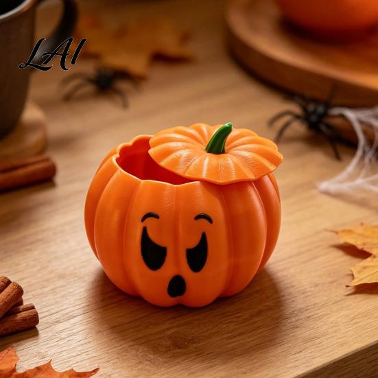 Unique Halloween Party Favors 3D Printed Devil Pumpkin Storage Box with Lid Funny Ghost Face Small Sundries Jar Decoration Desktop Organizer