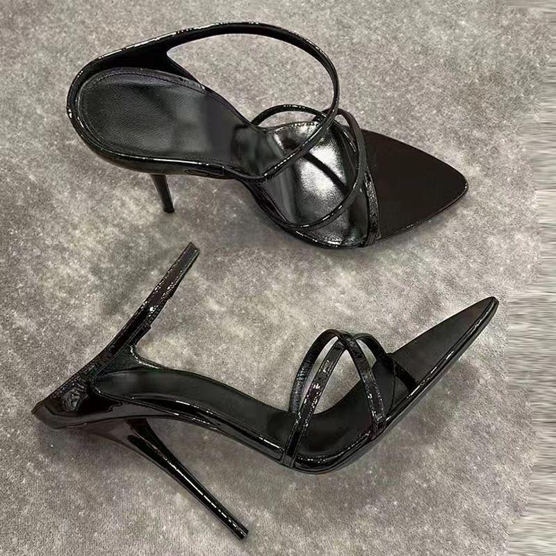 Eleganti Sandali Rossi e Neri con Tacco Alto e Punta Aperta per Scarpe Estive da Donna