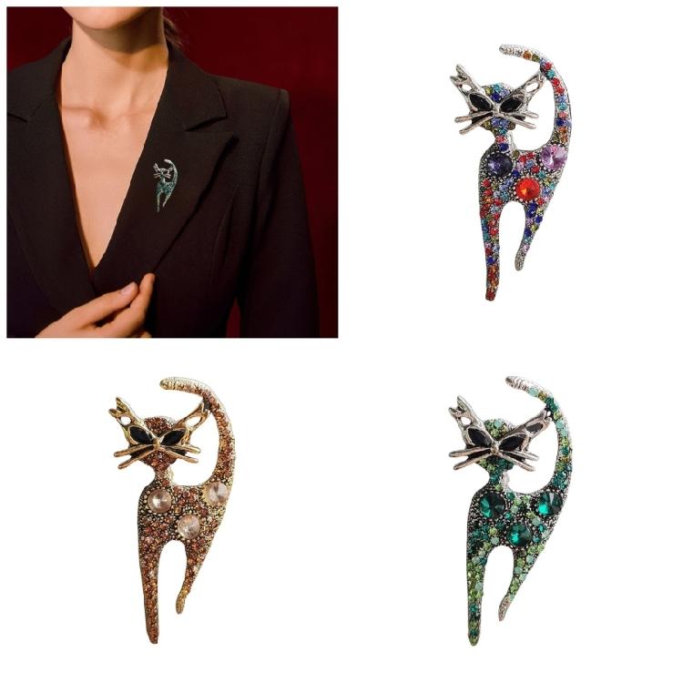 Exquisite Rhinestones Cats Brooch Fashionable Handmade Lapel Pin Breastpin Animal Jewelry Accessories for Women and Men