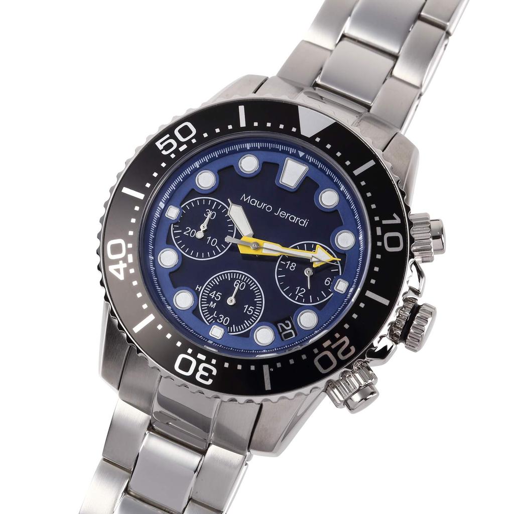 Mauro Geraldi Solar Chronograph Water Resistant to 10 MJ065 Stainless Men's Watch, ATM, (Blue, Steel)