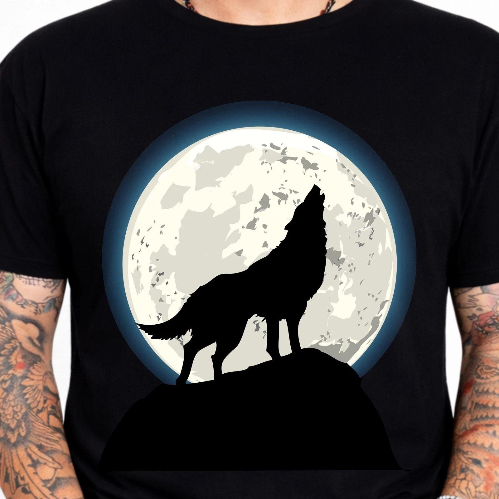 Wolf Howling Moon Graphic T-Shirt Night Wildlife Nature Tee Tribal Animal Gift XXXL
