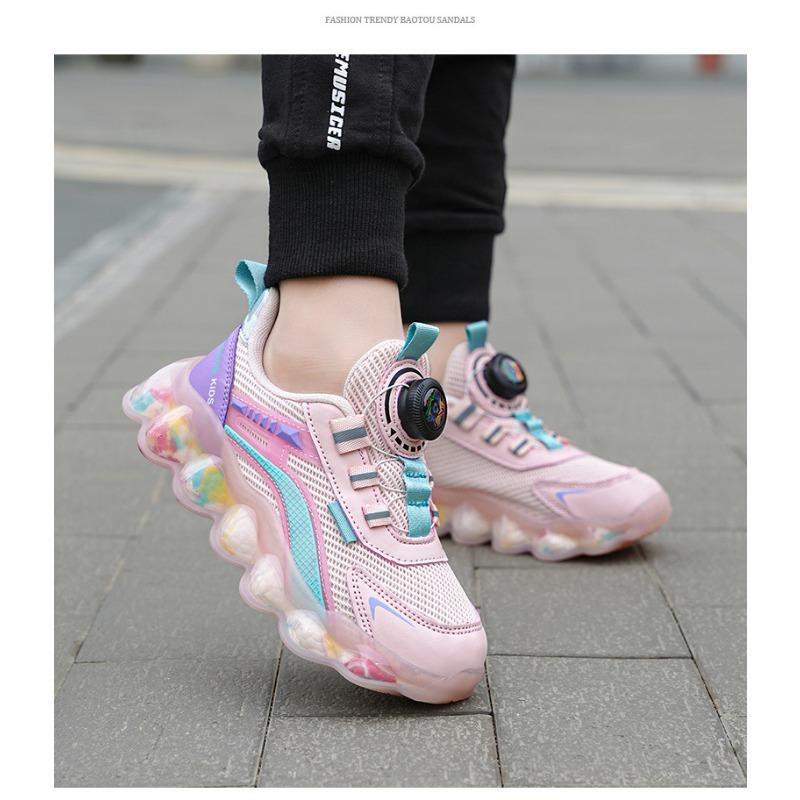 Kids' Quick-Lace Mesh Sneakers Colorful Bubble Sole Breathable Casual Sports Shoes Fashion Children's Trainers