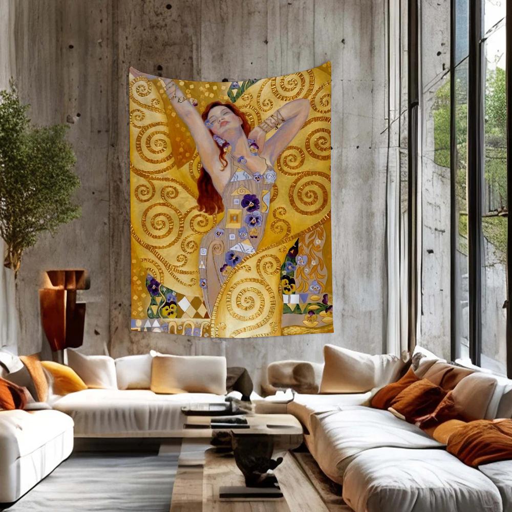 Famous Painting By Gustav Klimt Hanging Bohemian Tapestry Japanese Wall Tapestry Anime Kawaii Room Decor 50x70 cm