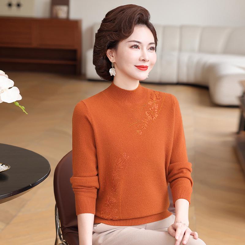 Autumn Wool Pullover: Mom Style Mid-Age Women s Half High Collar Sweater 120