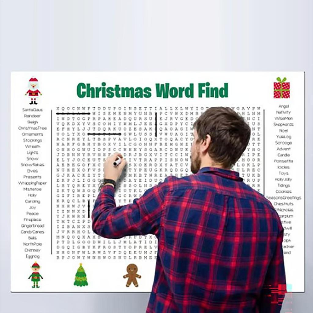 Christmas Word Puzzle Poster, 31x19-Inch Seasonal Party Interactive Family Game, Poster Size Christmas Word Search Game Poster