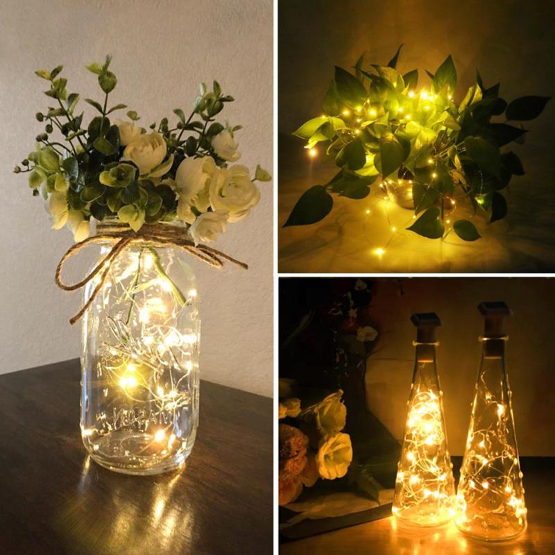 6pcs 8led Cork Wine Bottle Stopper String Light Rechargeable Solar Fairy Lights For Outdoor Party