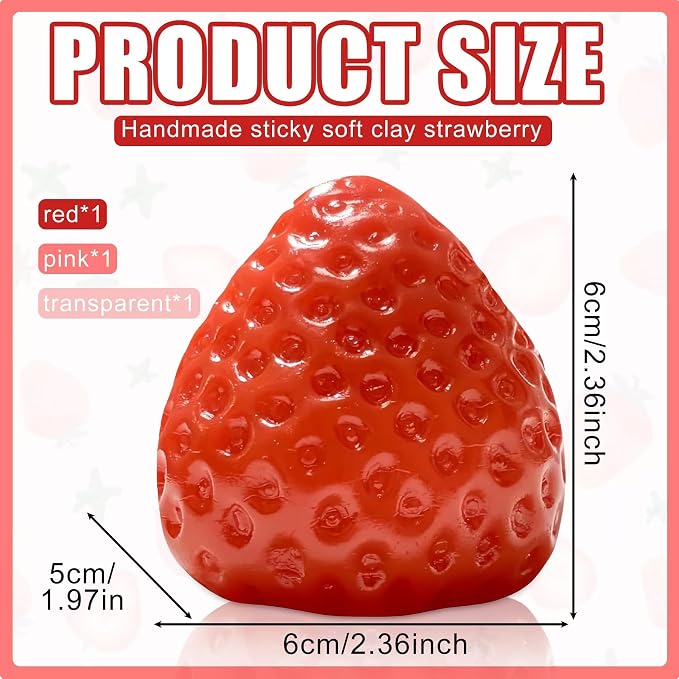 Zestaw 3 dużych zabawek Taba Squishies w kształcie truskawki, słodkie zabawki do ściskania w kształcie truskawek, ulepszone zabawki owocowe łagodzące stres