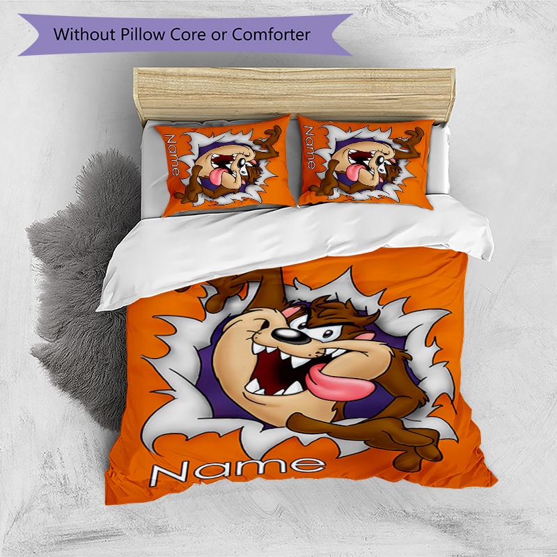 3pcs Custom Name Taz-Mania Bedding Set Duvet Cover Closure Includes 1 Duvet Cover & 2 Pillowcases for All Seasons Bedroom Decor