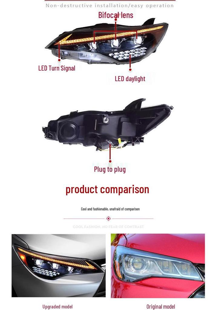15-17 Toyota Camry US Headlight Assembly: LED Projector, Daytime Running, Flowing Turn Signal