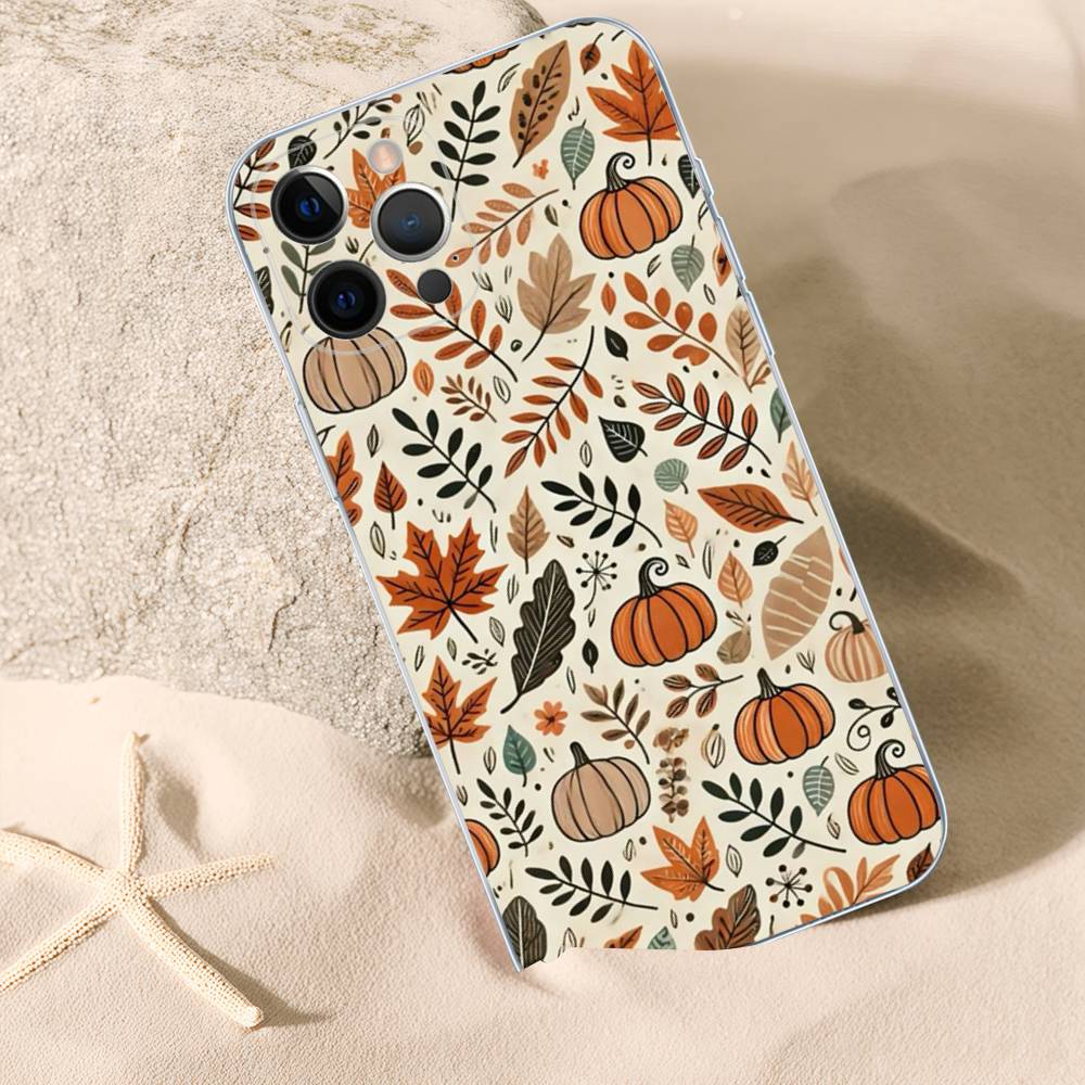 Autumn Leaves Pumpkin Clear Silicone Soft TPU Phone Case For iphone 17 16 15 14 Plus 13 12 Mini 11 Pro Max Shell Capa