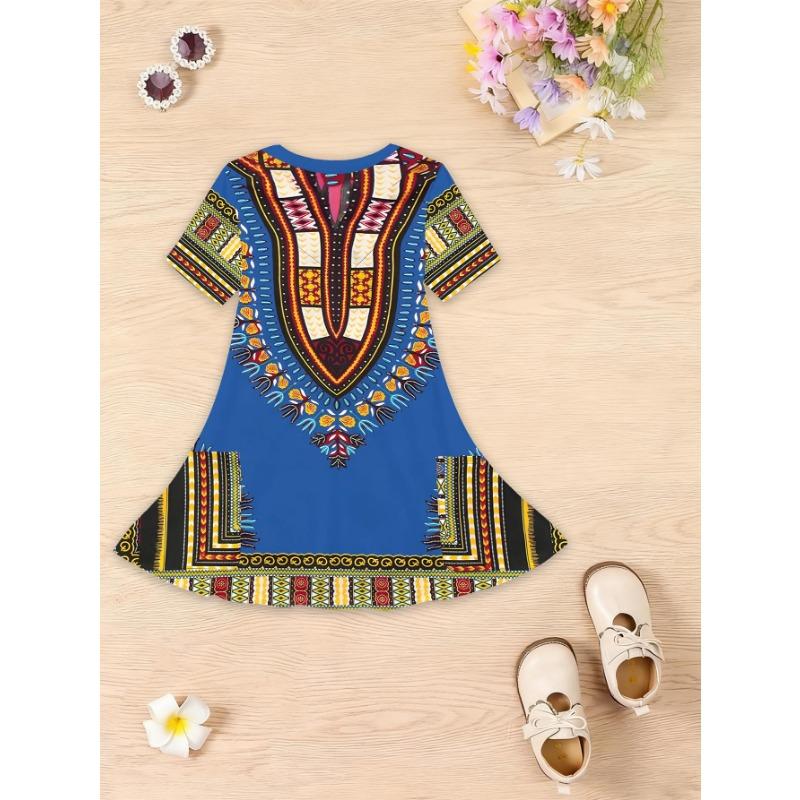 Girls' Short-Sleeve Dress with Unicorn 3D Print - -Line Mid-Length Dress Suitable for Summer &