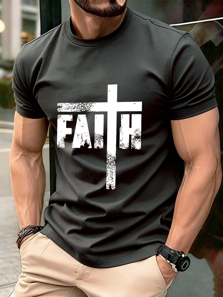 Faith The Cross Printed Cotton TShirts Mens Summer Short Sleeve Comfortable T Shirt Soft Oversized ONeck Tops Basic Clothes