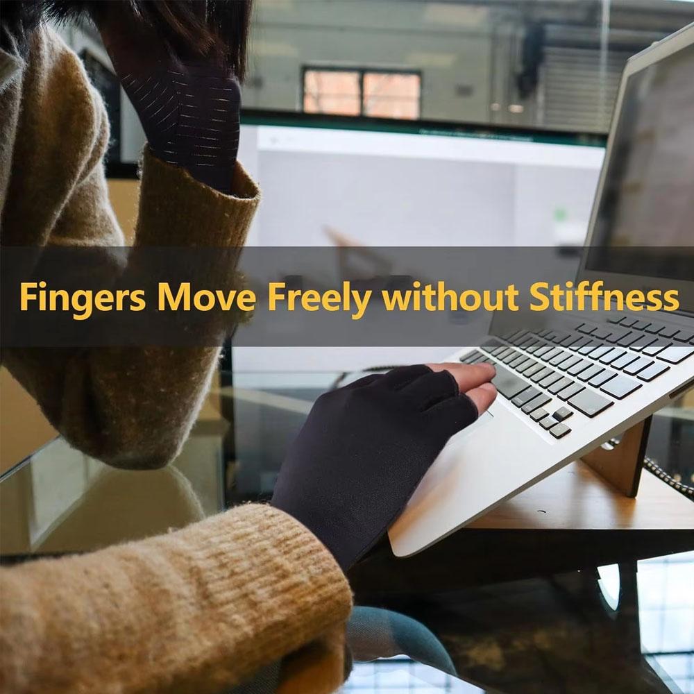 1Pair Copper Compression Arthritis Gloves Fingerless for Carpal Tunnel, RSI, Rheumatoid, Tendonitis, Hand Pain, Computer Typing