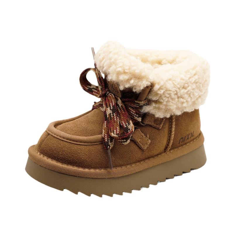 Winter New Children's Snow Boots Frosted Leather Large Cotton Thermal Boots Teddy Fluffy Boys and Girls Cotton Shoes