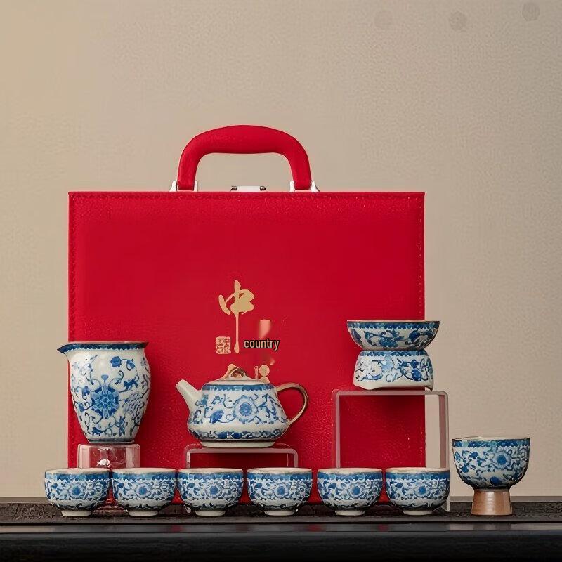 

Taodingxuan 11-Piece Blue and White Ru Kiln Floral Tea Set
