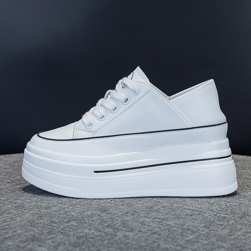 Inner Height Increase 8CM Leather Little White Shoes Women, Spring and Autumn New Versatile Korean Version Thick-soled Muffin Casual Shoes