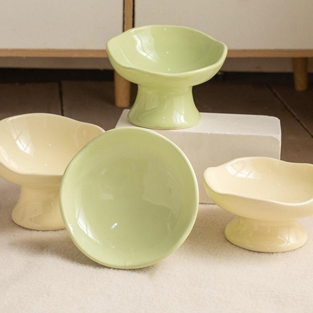 Non-slip Base Petal Ceramic Cat Bowl High Foot Tilted Angle Anti-Tip Cat Bowl Ergonomic Slanted Pet Bowl Pet Feeding Drinking