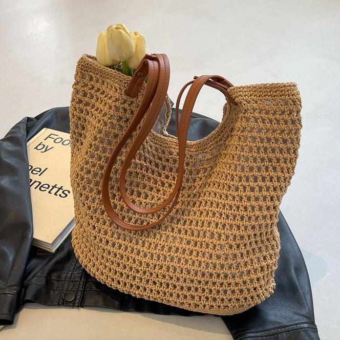 Large Capacity Bag Women'S Fashion Versatile Casual Shoulder Seaside Vacation Beach Bag Fashion Woven Tote Bag