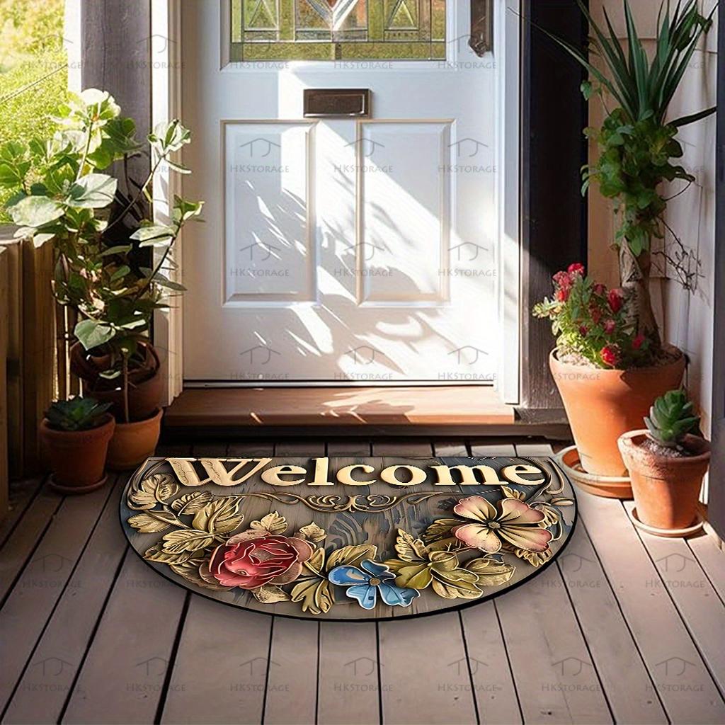 Europäischer Vintage Floral Halbkreisförmiger Fußabtreter Eingang Rutschfest Abnutzungsfest Dekorativer Teppich Heimdekoration