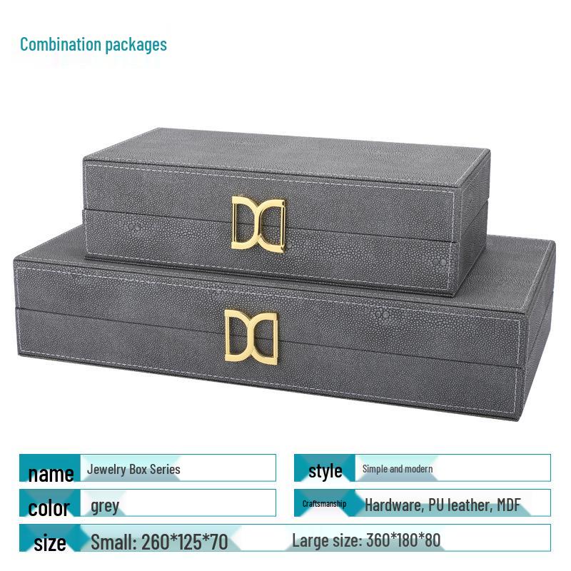 Elegant Gray Chinese-Style Jewelry Box Display - Decorative Wooden Storage for Bookshelves, Entryways, Hotels, and Model Rooms. 255*125*75