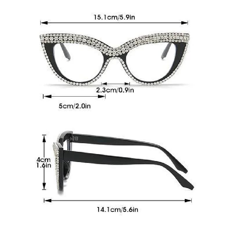 2 Pairs Per Set Cat Eye Glasses with Rhinestones Women Fashion Brand Design Optical Frames Trendy Chic Casual Decor Eyeglasses