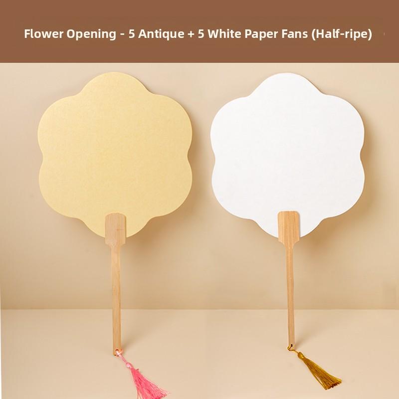Thiened Blank Xuan Paper Calliaphy Fan DIY Material Kit Hand-Painted Cultural Creative Fan round ape Bamboo Frame