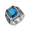 Vintage Tulip Men's Ring Stainless Steel Thumb Ring with Inlaid Glass Gemstone Retro Aesthetic Jewelry for Him