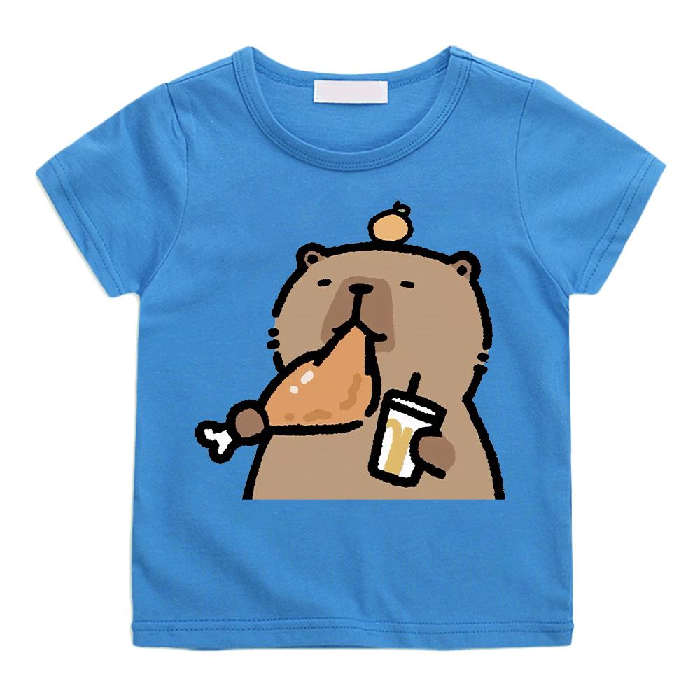 Anime Print Capybara Cartoon T-shirt Kawaii Cute Tee-shirt Casual 100%Cotton CartoonPrint Short Sleeve Tshirt Camisetas Children