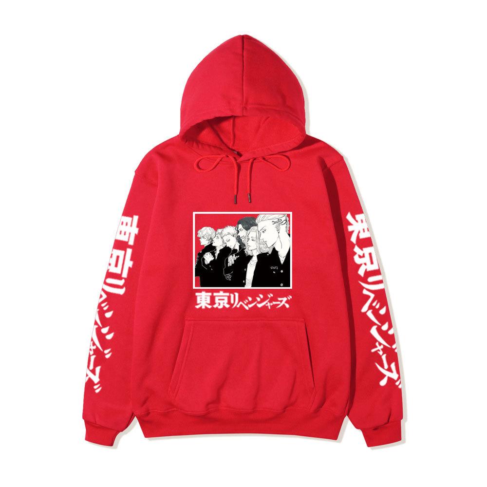 Black Warm Fleece Hooded Sweatshirt Tokyo Revengers Team Comic Print Unisex Autumn Winter Casual Daily Long Sleeve Pullover