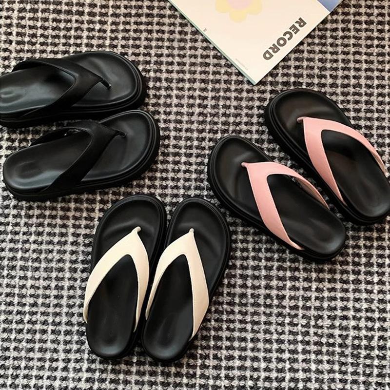 Grape mother of the same style~ Casual versatile round head toe thick bottom simple flip-flops women's summer wear