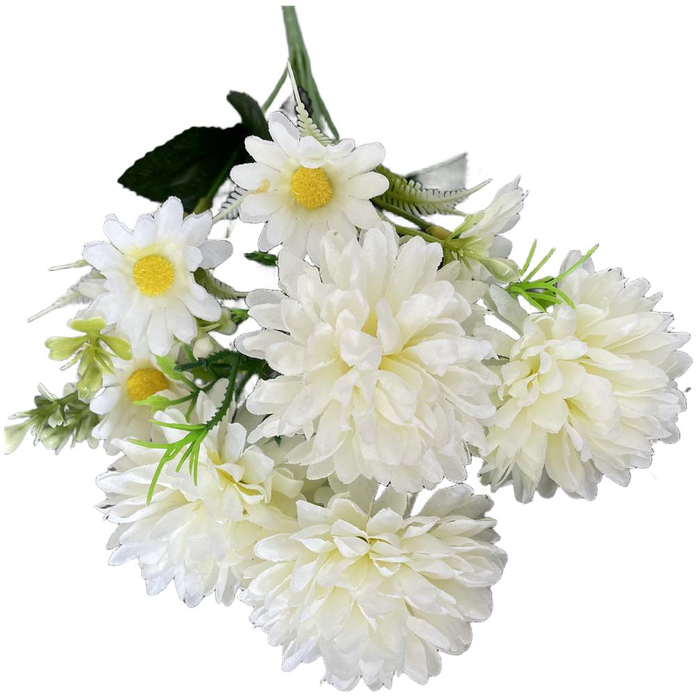 Plastic Artificial Chrysanthemum Bouquet with 7 Branches 4 Large 3 Small Blooms for Year Round Home Decor Display