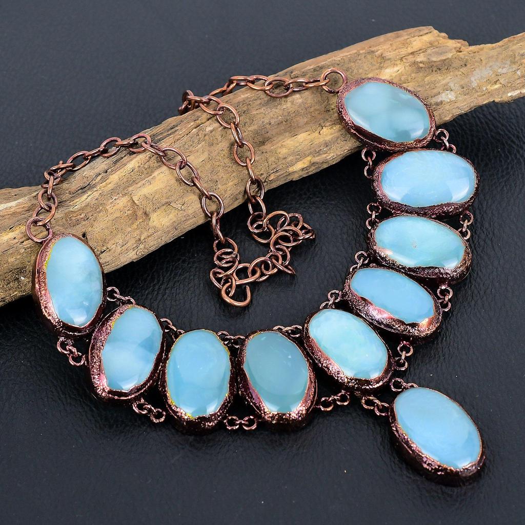 Aquamarine Necklace Gemstone Jewelry, Copper Electroformed Necklace, Adjustable Handmade Chain Necklace Gift For Wife Jewelry