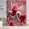 4pcs Red And White Heart Pattern, Valentine's Day Bathroom Set, Waterproof Barrier Shower Curtain, with 12 Hooks, Non Slip Bath