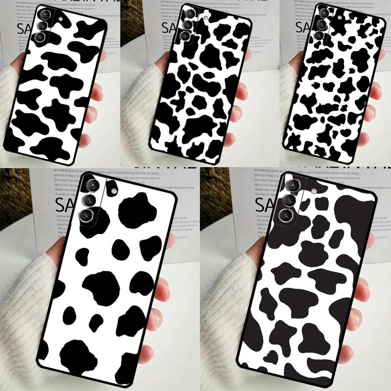 

White Black Cow Print Case For Samsung Galaxy S22 S23 S24 Ultra Note 20 10 S8 S9 S10 Plus S21 S20 FE Soft Cover Galaxy S8 Plus