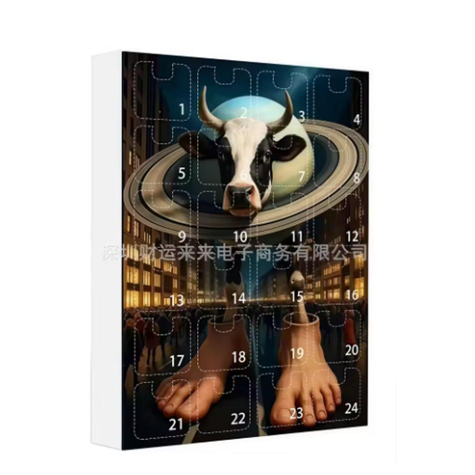 Christmas Arrival Calendar 24 Grid Countdown Brainrot Tung Sahur Pendant Acrylic Cartoon Animal Shark Wooden Stick Model Gift