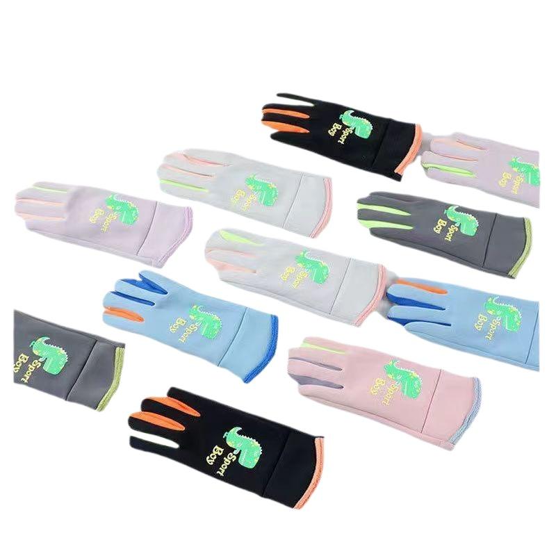 Kids Warm Gloves Autumn Winter Cartoon Dinosaur Boys Girls Outdoor Cycling Windproof Water-Repellent Gloves