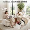 Chenille Reclining Armchair, 360 Degree Swivel, Side Pockets, Cream
