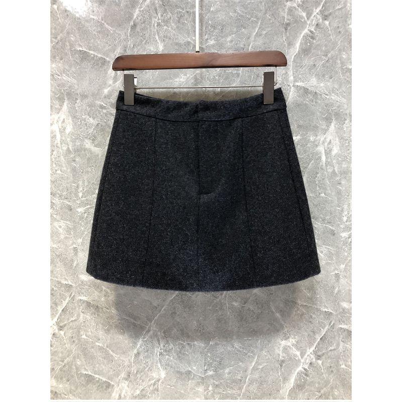 

Petty Bourgeoisie Classy Wool High Waist A- line Skirt Female Fall and Winter European Goods New Arrival Slim Looking Versatile Short Skirt 51l23 Dark gray XL