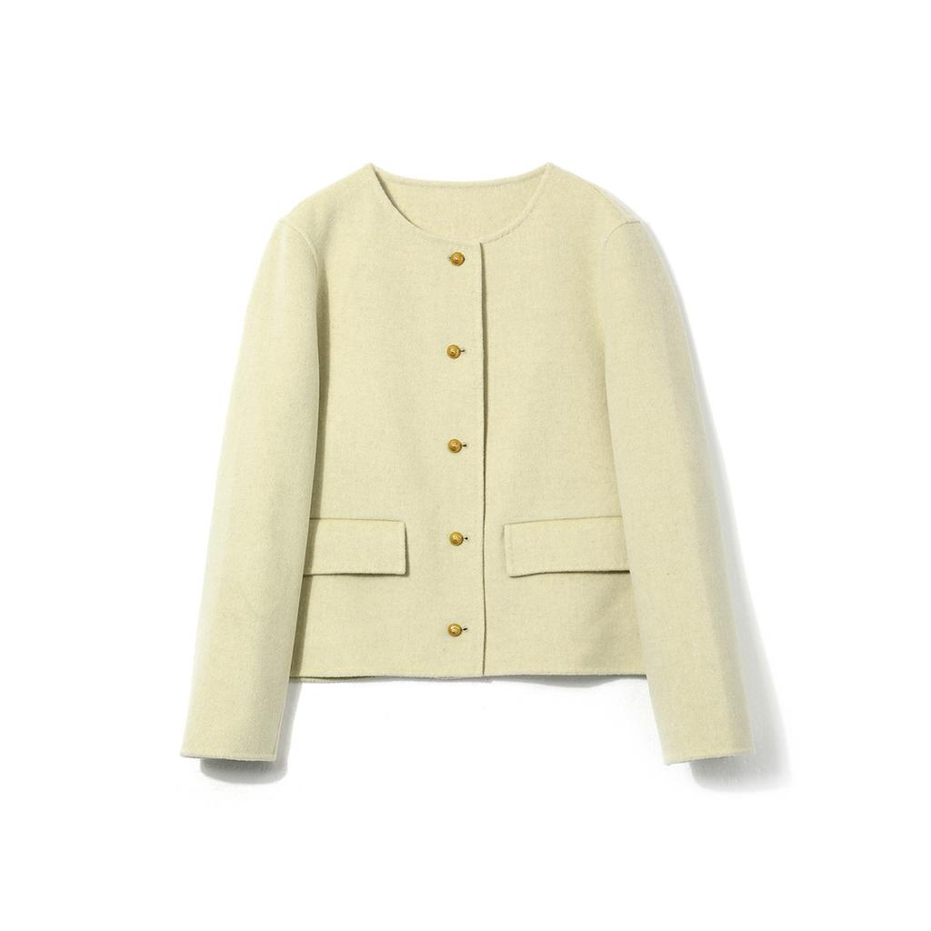 Sheep Wool Double-sided Woolen Coat Small Coat Single-breasted Short Round Neck Temperament Coat Women