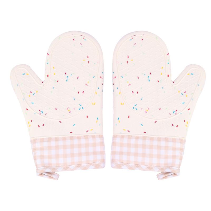 Silicone Insulated Gloves Long Two Finger Anti scald and Anti slip Kitchen Gloves with Cotton Thickened Baking Silicone Gloves розовый