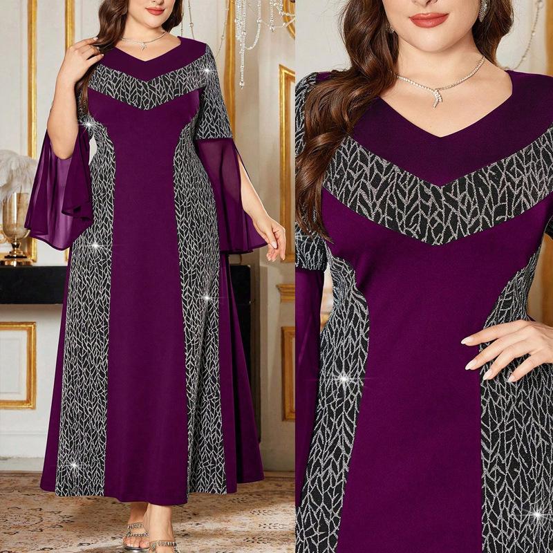 Plus Size Patchwork Nightclub Sexy Evening Gown - Stylish Goddess Temperament