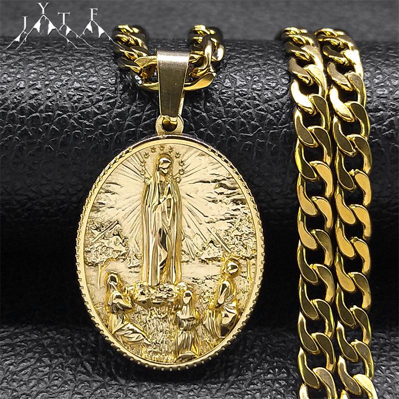 Stainless Steel Virgin Mary Men's Necklace Medal Gold Color Our Lady of Guadalupe Necklaces Jewelry virgen de guadalupe NZZ449