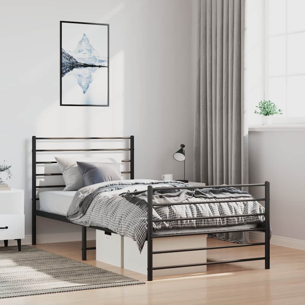 Vidaxl Struttura Letto in Metallo con Testiera e Pediera, Nera, 100X190Cm