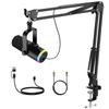 FerBuee XLR USB RGB Light Dynamic Microphone Cardioid Echo Volume Control Mute for PC Gaming Streaming with Headphone Output Compatible with Mixer
