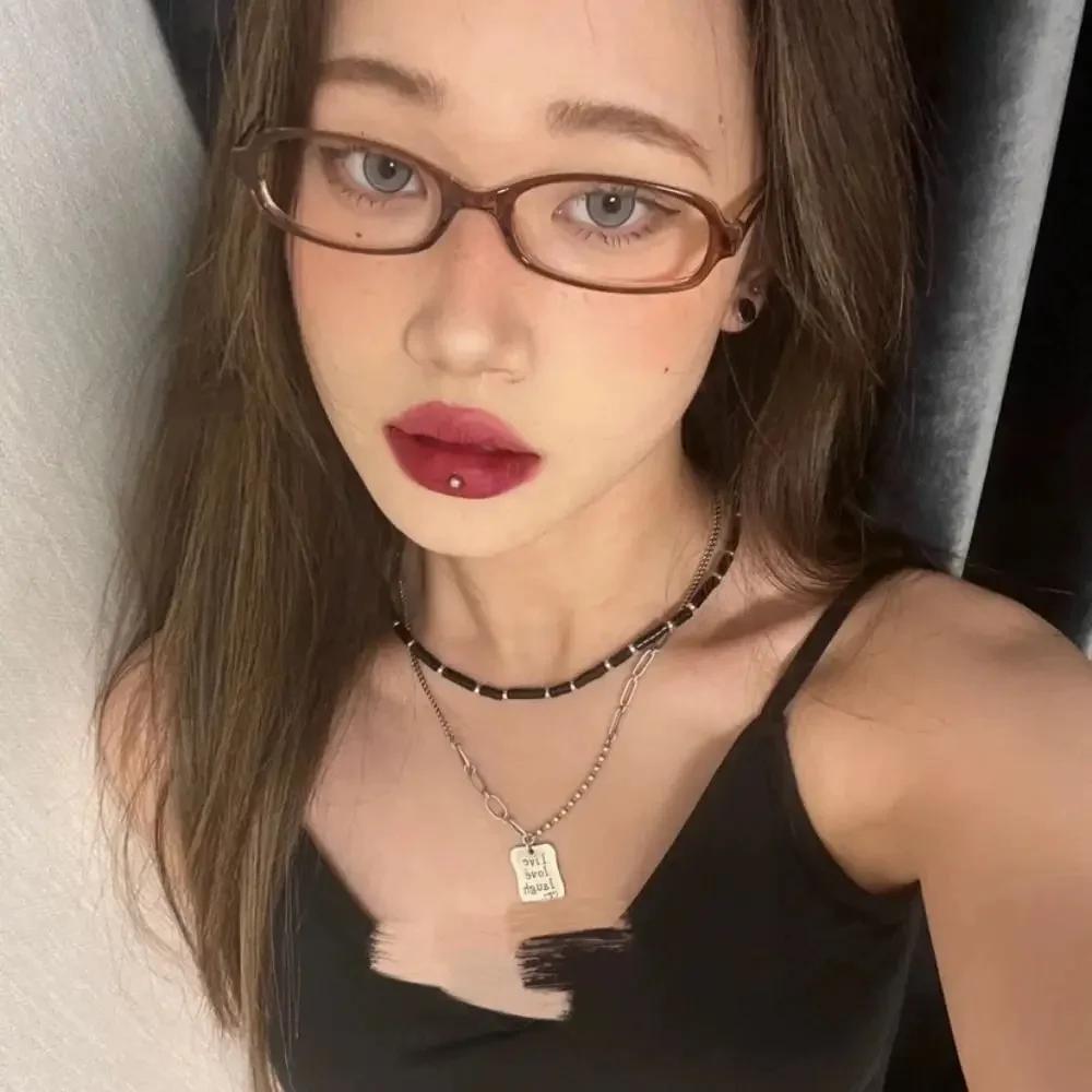 New Y2K Oval Frame Anti-Blue Light Glasses Girls Fashion Retro Cat Eye Narrow Spectacles Small Plain Computer Reading Goggles