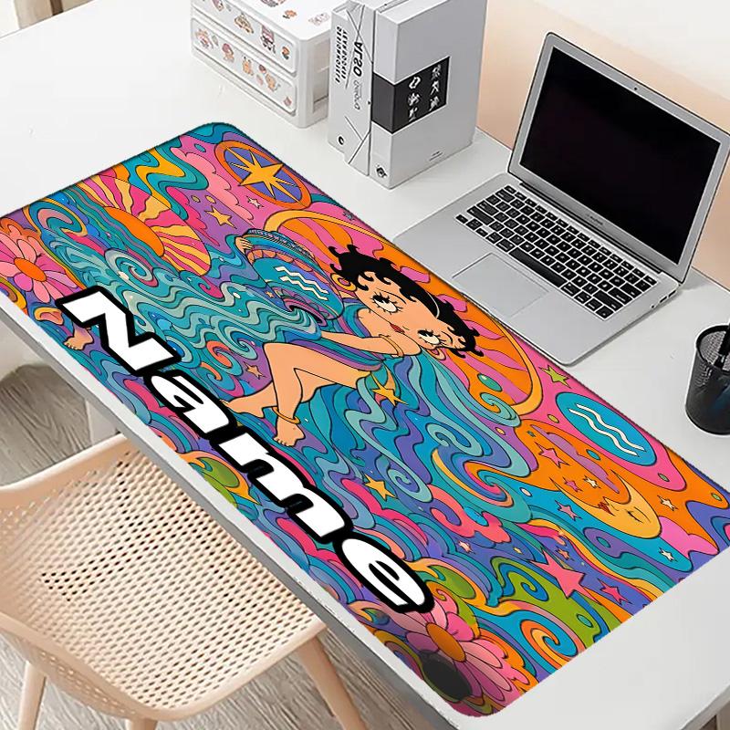 Custom Name Personalized Betty Boop Pattern Mousepad, Laptop PC Desk Mat, Decorative Desk Mat for Home Keyboard Pad Gift