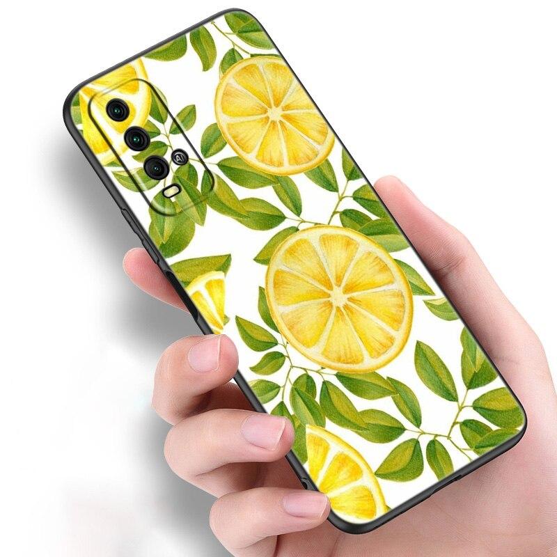 

Летний силиконовый чехол для телефона с зелеными листьями, фруктами и лимоном для Xiaomi Redmi Note 11 10 9 8 Pro 11T 10T 10S 9S 8T 9 9A 9C 9T, черный чехол Redmi Note 11 Pro