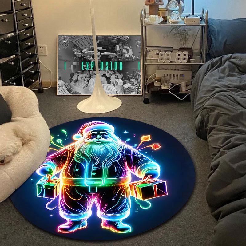 Decorative Round Botanical Multicolor Area Rug, Non-Slip Floor Mat for Nursery
